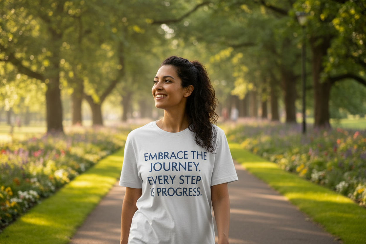 chnage tshirt color to white and crop image to zoom in on woman